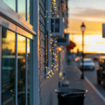 Twinkle lights on small town street